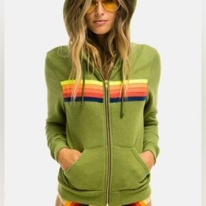 AVIATOR NATION 5 STRIPE ZIP HOODIE JUNGLE Medium